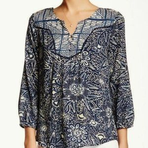 Lucky Brand Blue Mixed Print Peasant Blouse